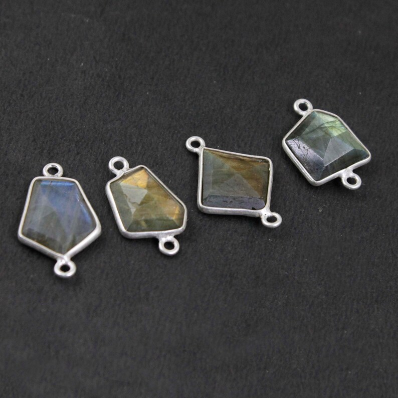 5 Pcs Labradorite Gemstone Bezel Connector 19mmx11mm-21mmx12mm SVB172 Assorted Shape Connector 925 Sterling Silver