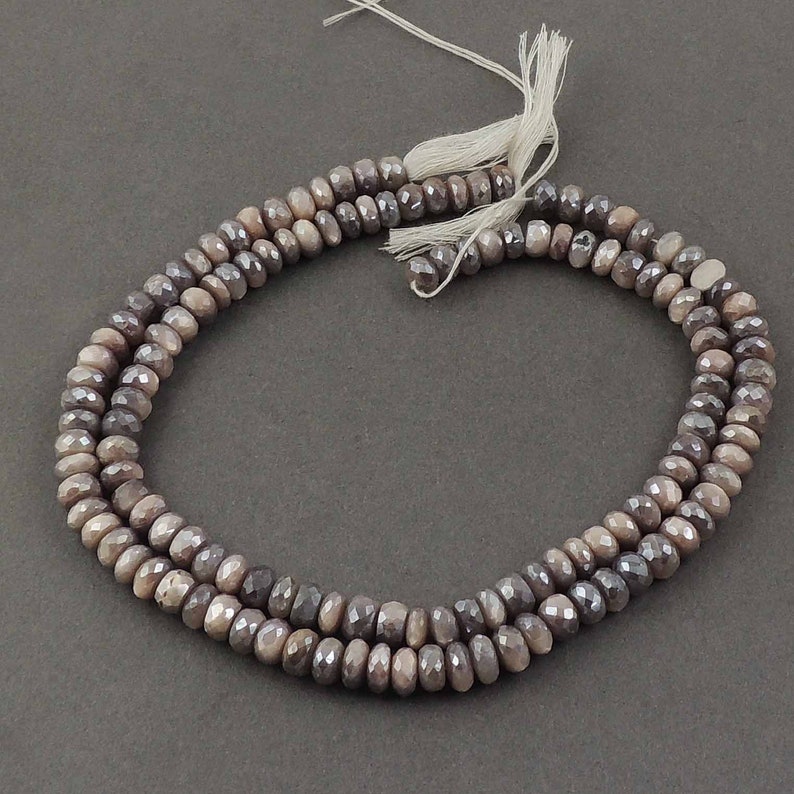 Round Shape Jewelry Making Supplies SPB606 8mm 13 Inches 1 Strand Shaded Grey Moonstone Silverite Rondelles