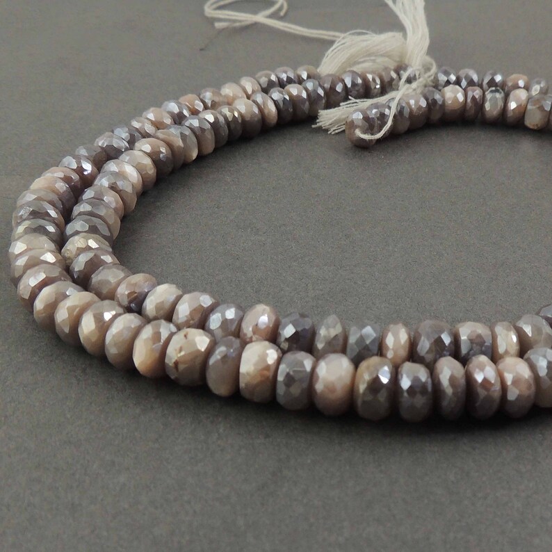 Round Shape Jewelry Making Supplies SPB606 8mm 13 Inches 1 Strand Shaded Grey Moonstone Silverite Rondelles