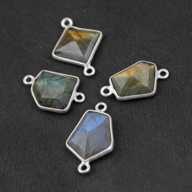 5 Pcs Labradorite Gemstone Bezel Connector 19mmx11mm-21mmx12mm SVB172 Assorted Shape Connector 925 Sterling Silver