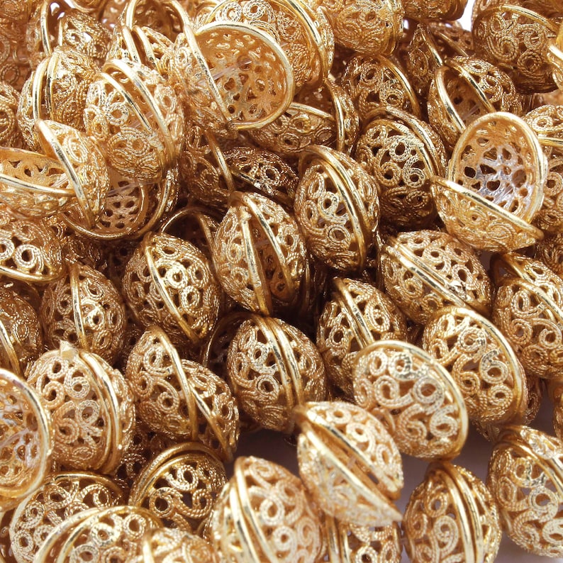 Designer Beads CJ051 2 Strands 24k Gold Plated Copper Half Cap Beads 5mmx11mm Jewelry Making