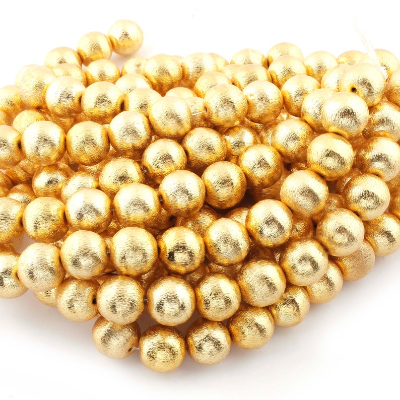 12mm 8 Inches Brush Ball Beads 2 Strands 24k Gold Plated Copper Round Beads Jewelry Making Tools CJ065