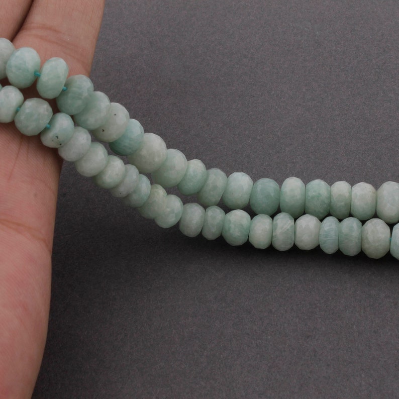 2 Strands Amazonite Faceted Rondelles 13 Inches Jewelry Making SPB316 Amazonite Roundel Beads 6mm-7mm