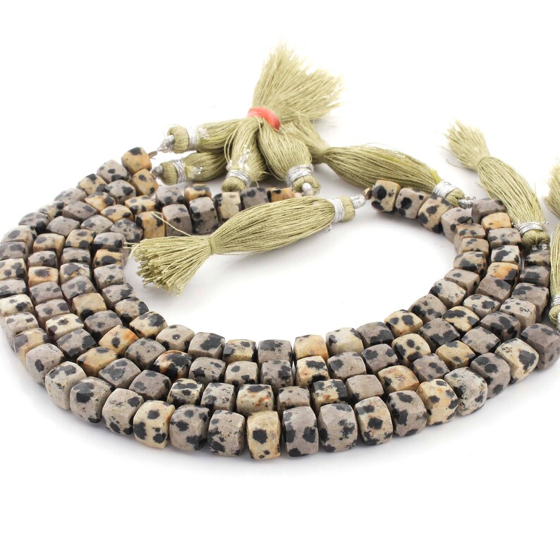 Jewelry Making SPB407 8 Inches 6mm-7mm Cheetah jasper Cube Shape Beads 1 Strand Tiger Jaspe Faceted Briolettes