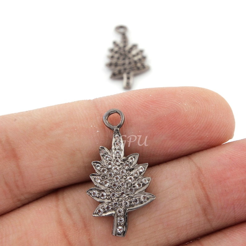 925 Sterling Silver Pendant WT001 1 Piece White Topaz /& Black Spinel Tree Charm Pendant 24mmx12mm,You Choose