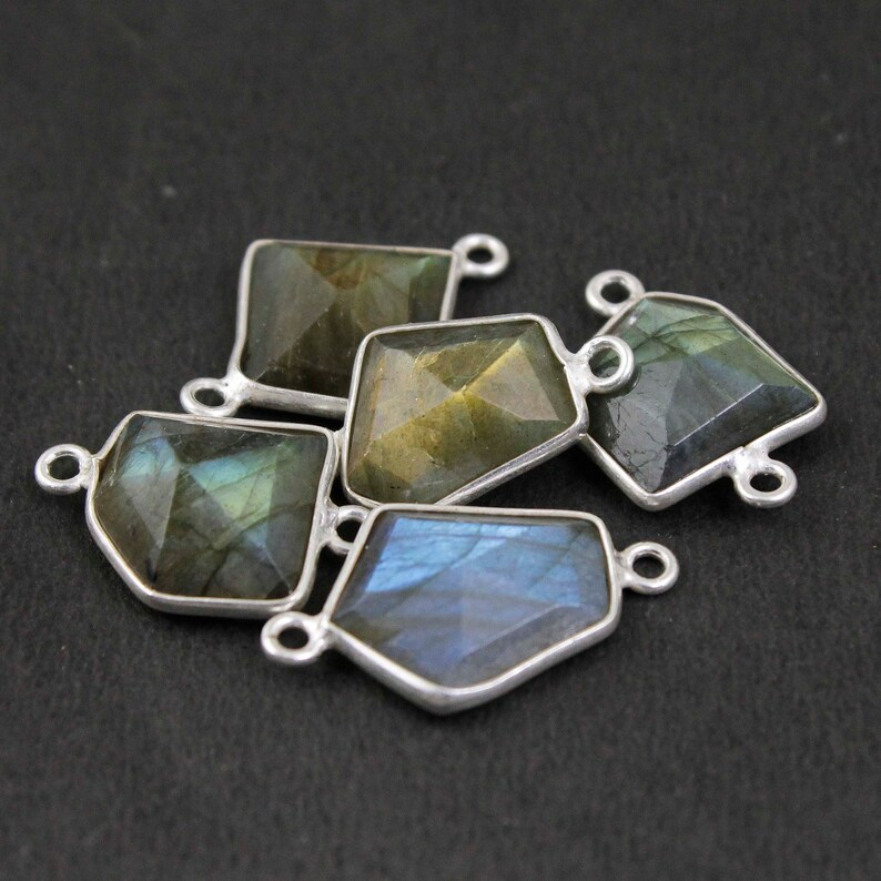 5 Pcs Labradorite Gemstone Bezel Connector 19mmx11mm-21mmx12mm SVB172 Assorted Shape Connector 925 Sterling Silver