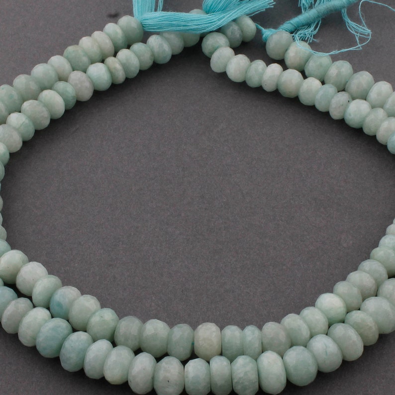 2 Strands Amazonite Faceted Rondelles 13 Inches Jewelry Making SPB316 Amazonite Roundel Beads 6mm-7mm