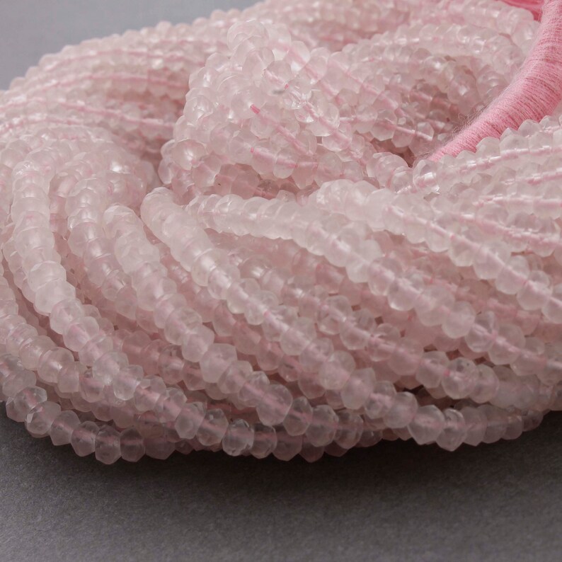3.5mm-4mm Beads 5 Strands Rose Quartz Rondelles Faceted Beads Semi Precious Beads Full 13 Inches TR192