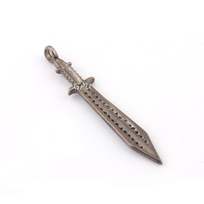 1 Piece Pave Diamond Sword Charm Pendant,925 Sterling Silver Single Bail Pendant 46mmx8mm DPC135