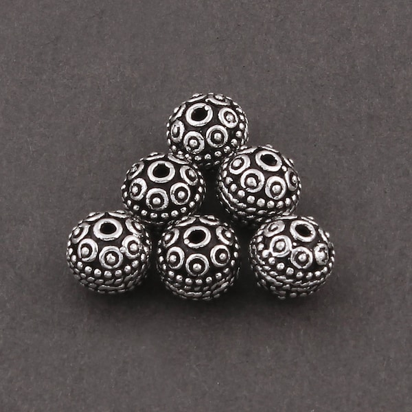 8 Pcs Round Beads 7mm, 925 Sterling Silver Metal Bali Beads,Antique Silver SB041