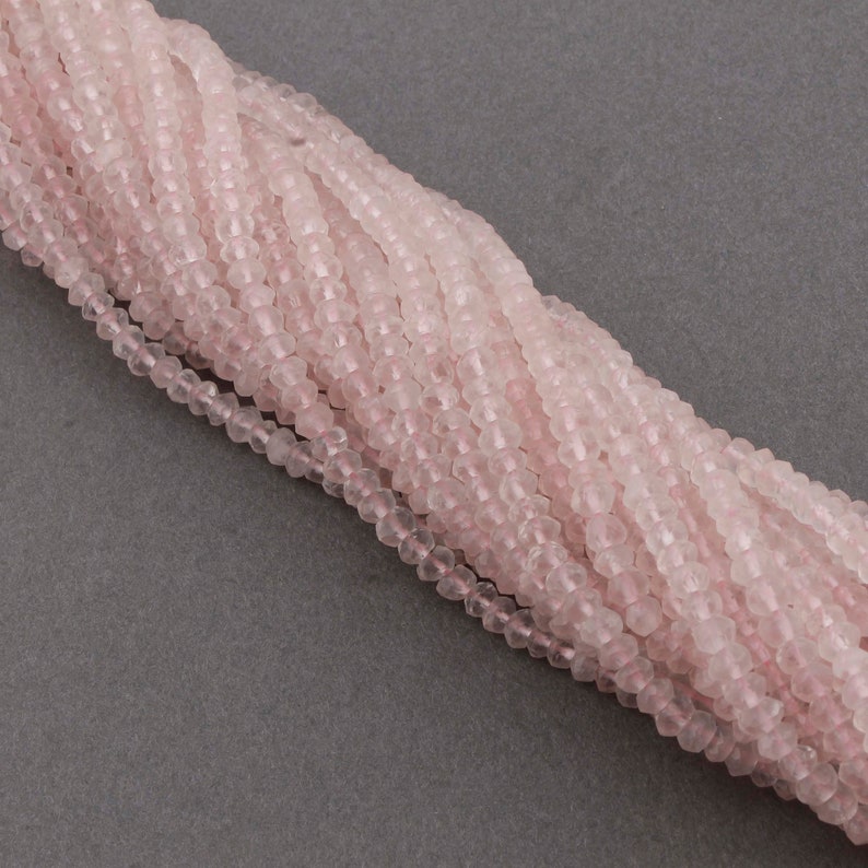3.5mm-4mm Beads 5 Strands Rose Quartz Rondelles Faceted Beads Semi Precious Beads Full 13 Inches TR192