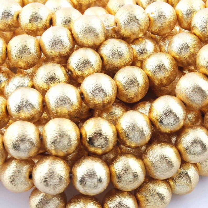 12mm 8 Inches Brush Ball Beads 2 Strands 24k Gold Plated Copper Round Beads Jewelry Making Tools CJ065