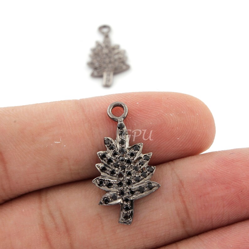 925 Sterling Silver Pendant WT001 1 Piece White Topaz /& Black Spinel Tree Charm Pendant 24mmx12mm,You Choose