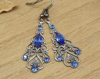 Ancient Silver pendant earrings with Crystals of Swarovski