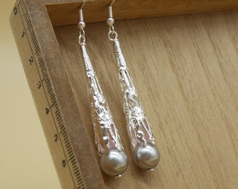 Pink and silver dangle earrings