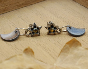 Moon and star studs earrings