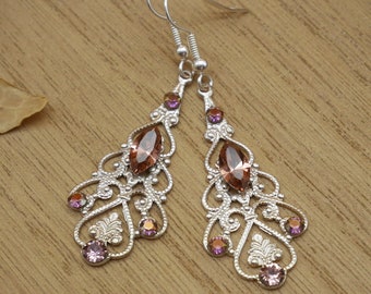 Silver chandelier earrings with European Crystals