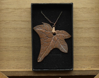 Ivy leaf pendant handmade in pure copper bronze