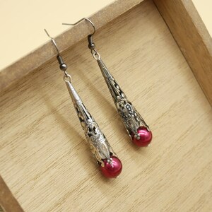 Long dangle red earrings