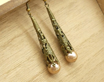 Long Bronze steampunk earrings