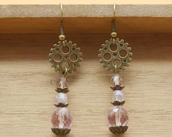 Pendientes piñones rosa steampunk