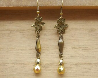 Bronze flower steampunk earrings