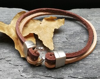 Men leather bracelet, brown leather bracelet, men double bracelet, man gift idea, fathers day