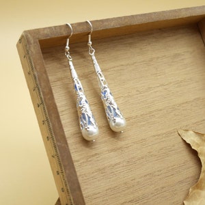 Long dangle blue earrings image 1