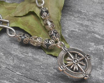 Long Compass rose necklace, steampunk necklace, beaded necklace, infinite sign necklace