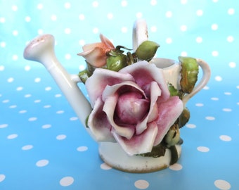 Antique Schierholz Porcelain Watering Can: Hand-Painted German Rose Vase
