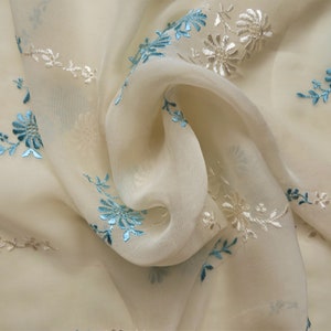 Vintage embroidered sheer rayon fabric, 1950&#39;s unused remnant, 35 x 105&quot;.