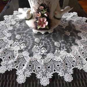 25"  Antique Rose Sheer Doily Ivory Victorian Lace Table Topper Victorian Round