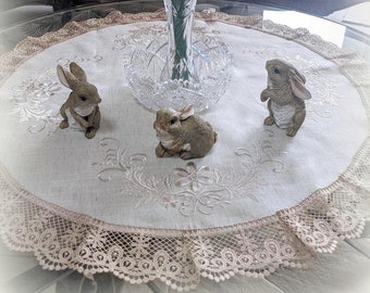 34" Doily Round Lace Embroidered Table Topper Tablecloth Natural Beige Neutral