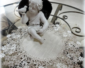 19" Large Lace Doily Table Topper Delicate Floral Neutral Colors Victorian