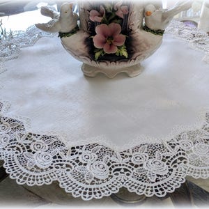 23" Large  Antique White Rose European Lace Doily  Table Topper Vintage Victorian