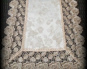 36 Inch Dresser Scarf Table Runner Doily Rose Lace Jacquard Fabric Champagne Color Table Topper