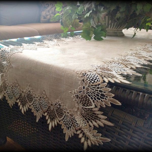 72"  Table Runner Dresser Scarf Neutral Earth Tones European Lace