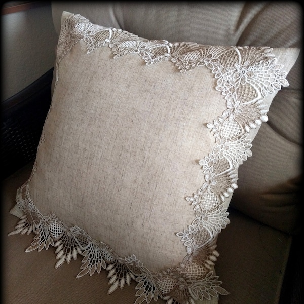 18" Pillow Cover Case Neutral Earth Tones European Lace