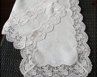 72" x 16" Rose Lace Dresser Scarf  Table Runner Set Antique White PLUS 2 Doilies or Place Mats