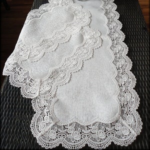 72" x 16" Rose Lace Dresser Scarf  Table Runner Set Antique White PLUS 2 Doilies or Place Mats
