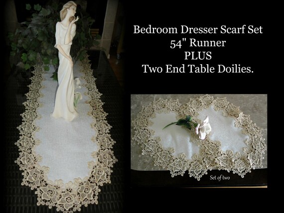 54 Soft Gold Rose Lace Table Runner Dresser Scarf Plus Etsy