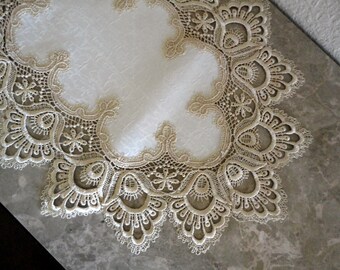70" Delicate Soft Gold Lace Dresser Scarf Table Runner Doily