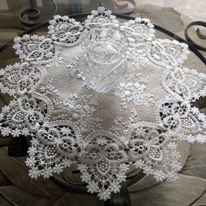 16" Lace SET OF TWO Doilies Neutral Burlap Natural Taupe Antique Ivory Victorian Doily