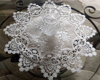 16" Lace SET OF TWO Doilies Neutral Burlap Natural Taupe Antique Ivory Victorian Doily