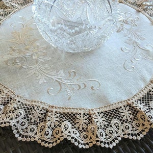 24&quot; Large Doily Round Lace Embroidered Table Topper Tablecloth Natural Beige Neutral