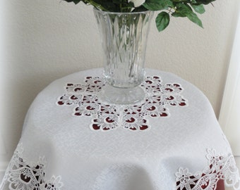 34" Table Topper DECADENT WHITE  Square Lace Tablecloth Doily