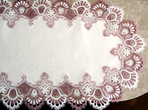 FANCY PINK Rose Lace Dresser Scarf  Cream 70/" Table Runner