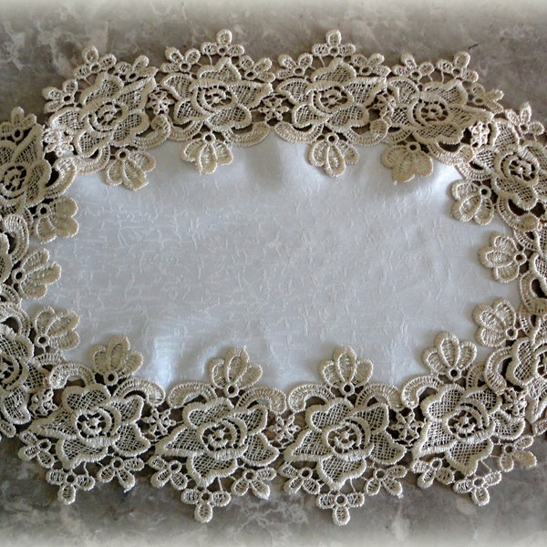 Doily Lace 18.5" x 12" Soft Gold Rose Place Mats  Dresser Scarf