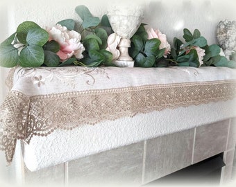 Lace Embroidered Dresser Scarf Mantel shelf Table Runner Natural Beige Neutral 66"x 13"