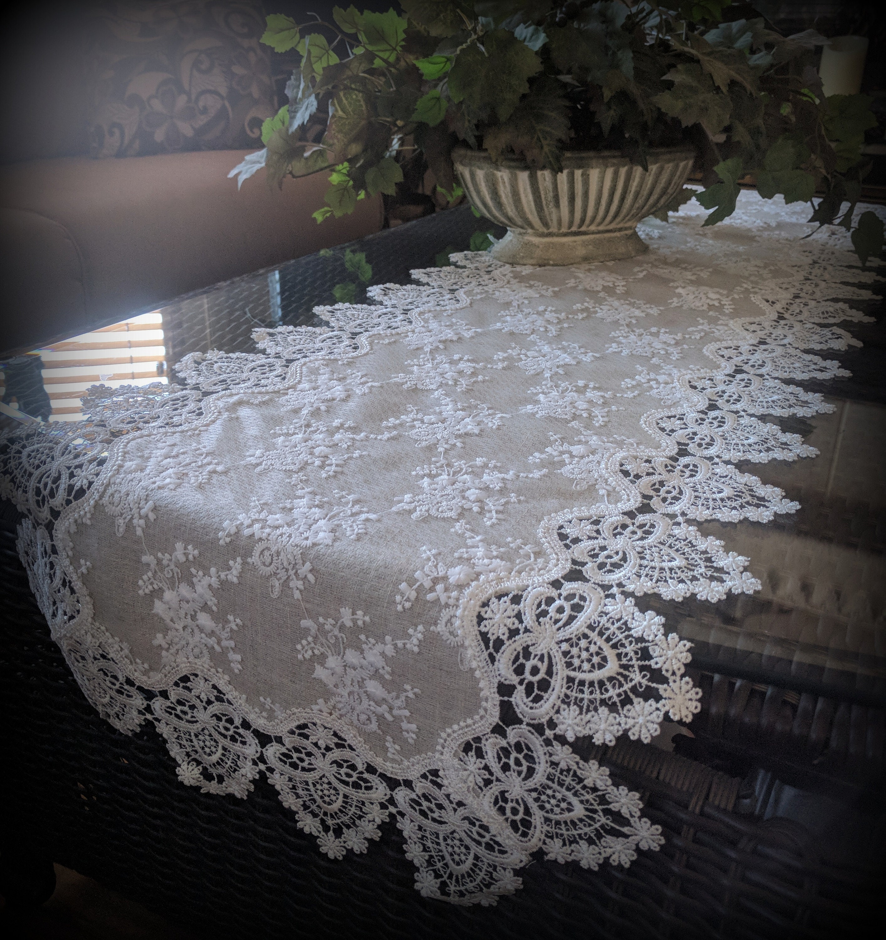 56 X 16 Lace Dresser Scarf Table Runner Neutral Etsy